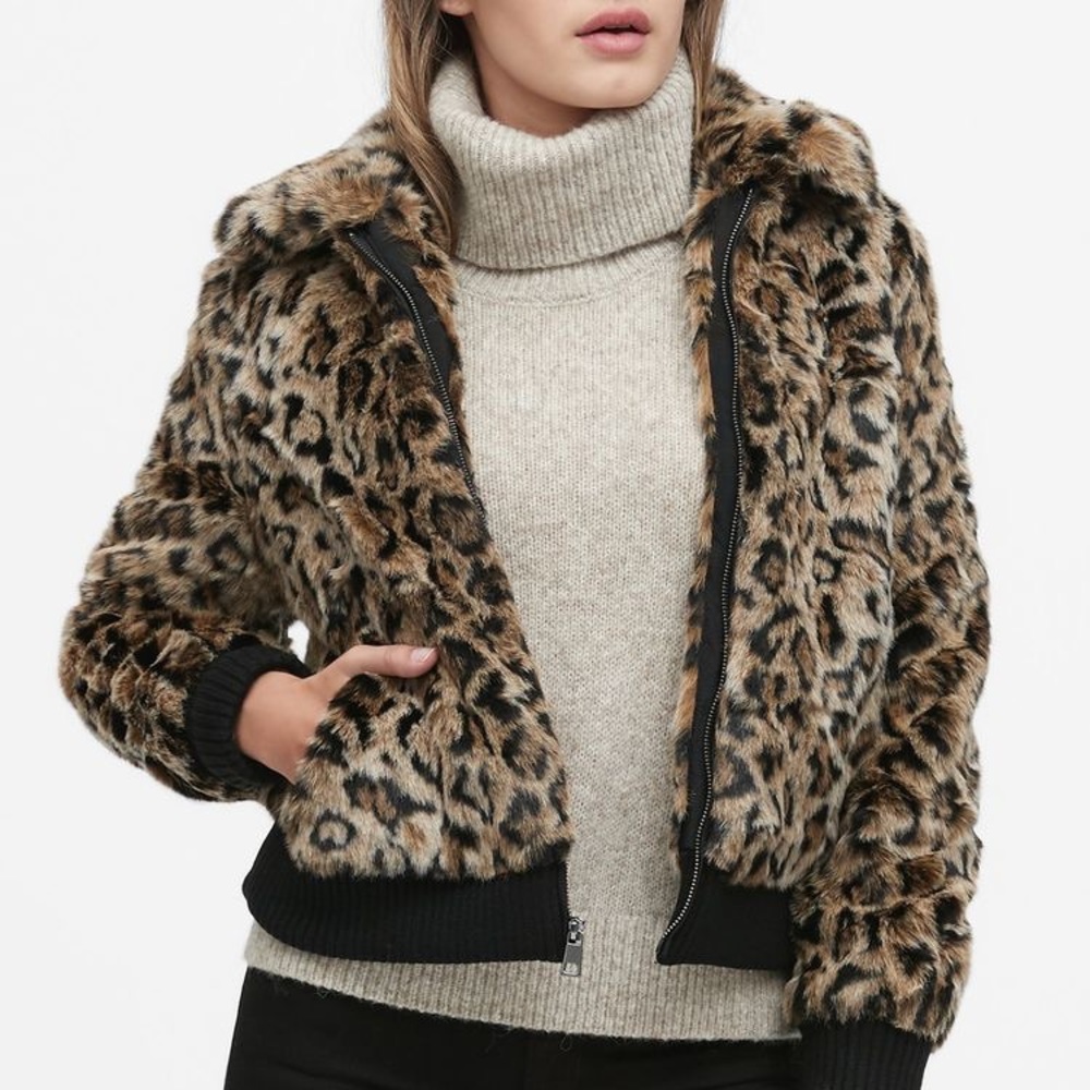 Leopard Faux Fur Bomber Jacket
